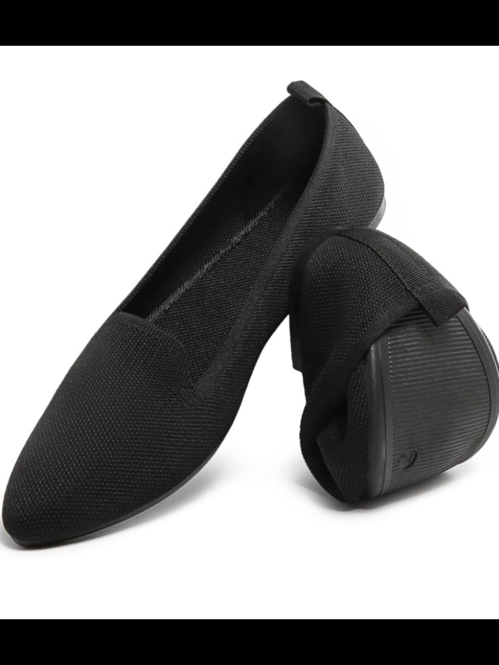 Black Flexible Knit Slip-On Pointed Flats